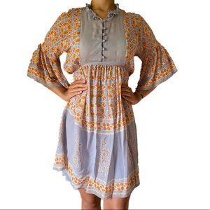 Anna Sui Silk Peasant Mini Dress Small
